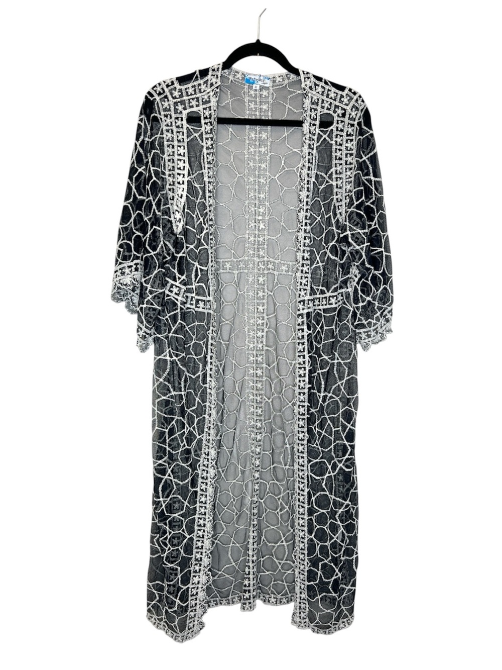 Boho Embroidered Mesh long duster cardigan size Medium